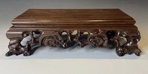 LARGE 9" Hand Carved Rectangular Wooden Chinese Vase Base Stand Display - Picture 1 of 10