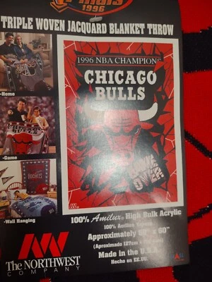 De colección 1996 Campeones de la NBA Chicago Bulls Juego Más de 50" X 60" Manta Lanzamiento NW Co. Foto 1 de 2