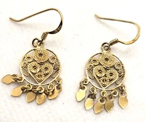 Pendientes Colgantes Oro Vermeil Plata de Ley 925 Firmados Intrincado Diseño Detalle - Imagen 1 de 7