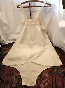 Antique White Cotton Lace Top One Piece Camisole With Drawers & 4 Button Crotch - Picture 1 of 12