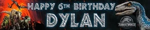 2 X JURASSIC WORLD PERSONALISED BIRTHDAY BANNERS PHOTO OPTION - Picture 1 of 5