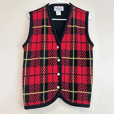 De Colección Tally Ho Para Mujer Talla M Tejido Navidad Suéter Chaleco Abotonado Escocés Cuadros Foto 1 de 4