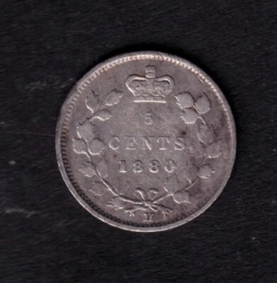 Canada 1880H 5c Five Cent Silver Coin Queen Victoria VG Very Good .925 Obverse 3 - Image 1 of 2