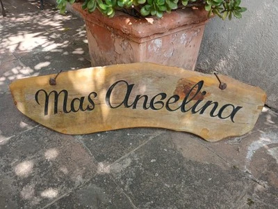 Enseigne ancienne en bois Mas ANGELINA pour Villa Mas Provençal 84 x 22 cm Jolie - Photo 1/4