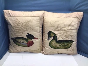 Vintage Throw Pillow Set Of 2 Red Breasted Merganser Duck & Canadian Goose - Picture 1 of 14