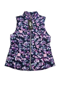 Skechers Women's Lightweight Puffer Vest Navy Blue With Floral Pattern SIZE M - Picture 1 of 6