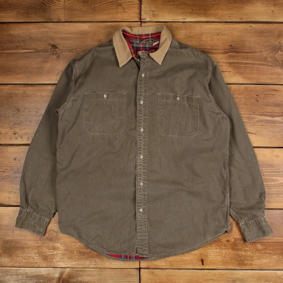 Vintage EMS Denim Shirt Button L USA Made Plaid Lined Mens Long Sleeve Brown - Image 1 of 4