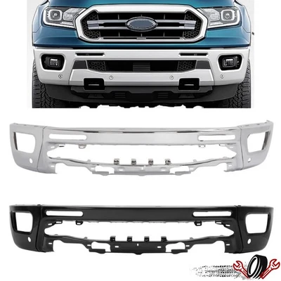 Front Bumper Face Bar For Ford Ranger 19-23 W/Sensor&Fog Light Hole Chrome/Black Foto 1 de 3