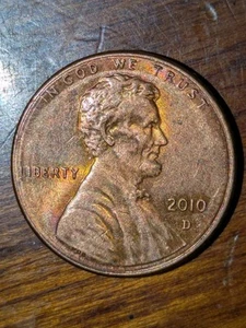 2010-D 1c Shield Cent Rainbow Toned Colorful Toning Shiny Struck Through Error - Picture 1 of 12