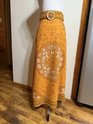 Falda Rachel Zoe Mezcla de Lino Floral Línea A M Boho India Foto 1 de 4