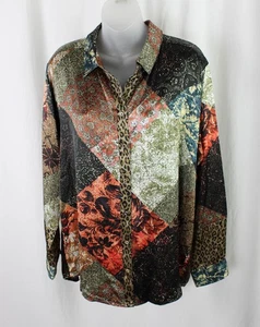 Johnny Was Workshop NWT Women's Black Multi Mabel Print Mix Velvet Back Top M - Picture 1 of 4