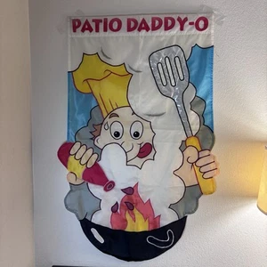 Vintage 1987 PATIO DADDY-O 47” X 27” Hangable Flag Man Cave BBQ Chef Cooking 4th - Picture 1 of 6