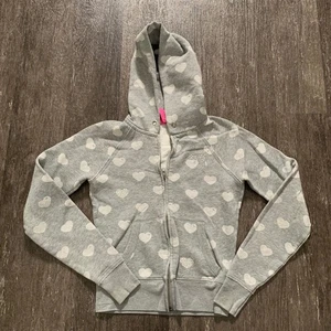 Sudadera con Capucha Y2K Victoria's Secret ROSA Gris Corazón Estrás Cremallera Talla S - Imagen 1 de 5