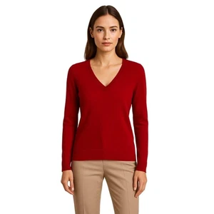 Maglione Prive Cashmere Rosso Scollo V 100% Cashmere Donna L Minimalista Silenzioso Lusso - Foto 1 di 6