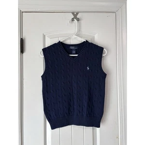 Polo Ralph Lauren Youth Boys Size S Navy Knit Sweater Vest V Neck Preppy - Picture 1 of 3