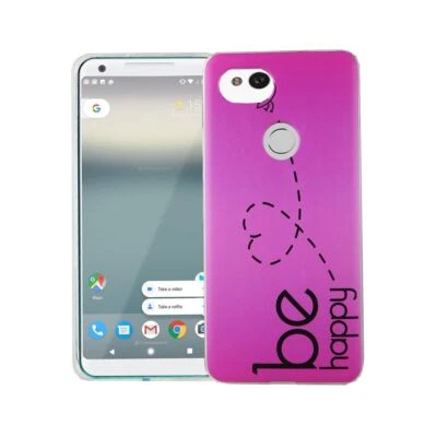 Custodia Per Google Pixel 2 XL Be Happy Rosa Tasche Cover Motiv Slim TPU Nuovo - Immagine 1 di 2