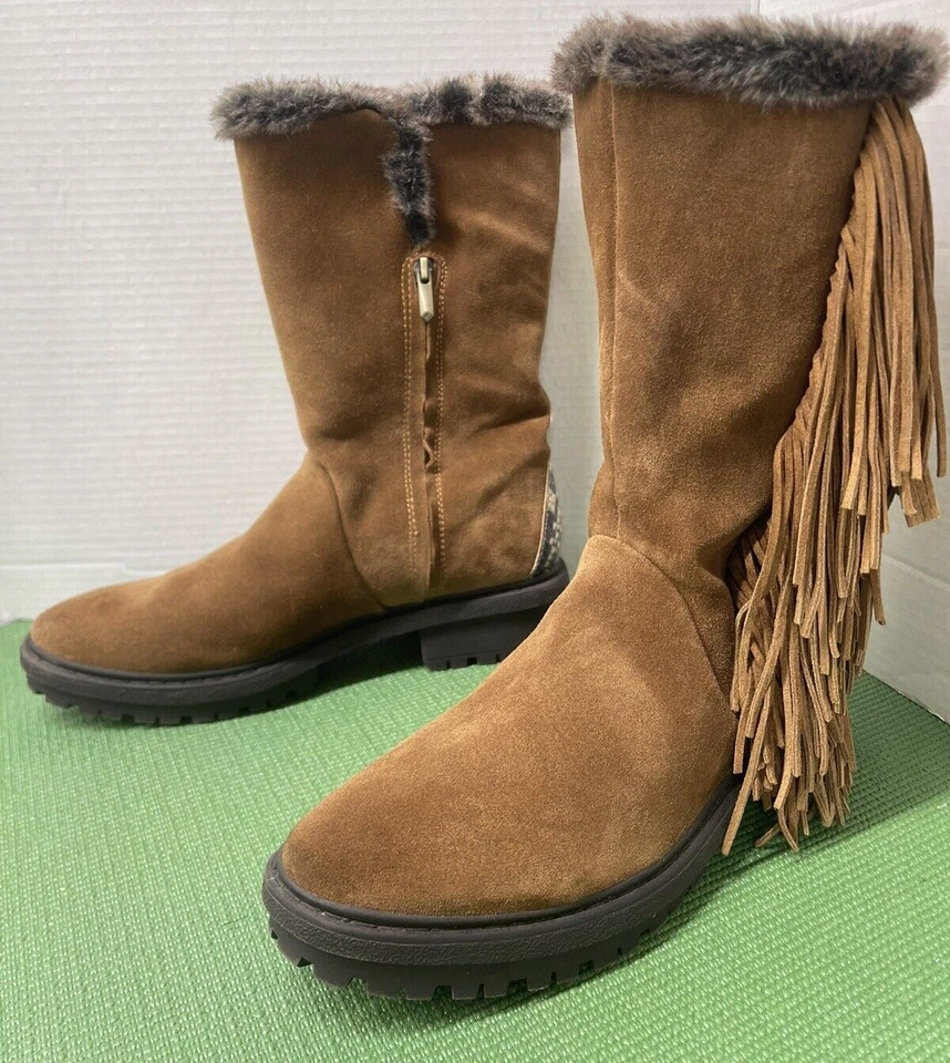 Bota SAM EDELMAN Sale Tilden Franja Couro Marrom Camurça Pele de Cobra Tamanho. 11 - Imagem 1 de 4