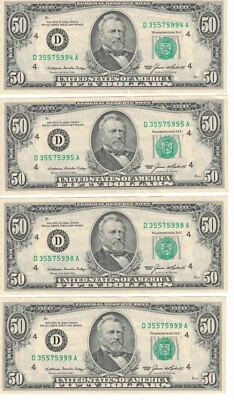 1985 US 50 Dollar Bills - Ungraded, Circulated - Lot of 4 - Image 1 of 2