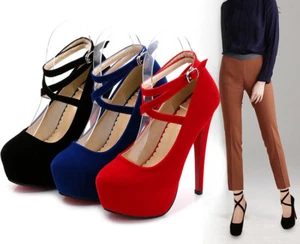 Zapatos para mujer de plataforma de tacones altos drag queen azul con correa al tobillo - Imagen 1 de 33