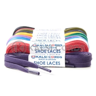 6mm FLAT WAXED COTTON SHOE LACES PREMIUM QUALITY FOR TRAINER BOOT SNEAKER SPORT - Image 1 of 3