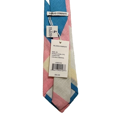 NWT Island Company Pastel Pink White and Blue Plaid Linen Tie - Image 1 of 4