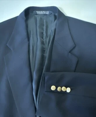 Vintage Lands End Navy Blue Wool Blazer Sport Coat Jacket Gold Buttons USA 42R - Image 1 of 4