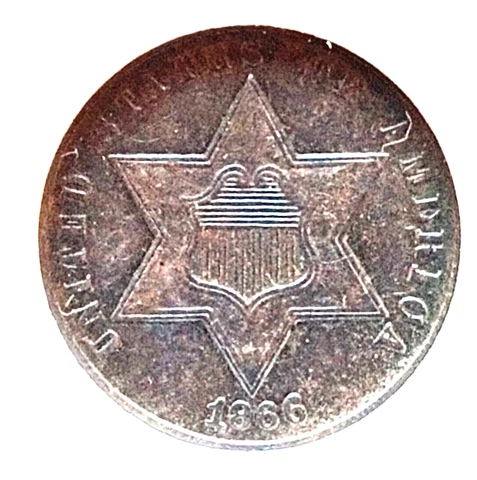 1866 Three Cent Silver  ANACS EF details  RARE business strike   mintage 22,000 Cover