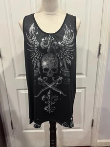 Women Tank Top Shirt Black Skull Graphic Y2k Sz 2XL (29"x22") - Picture 1 of 4