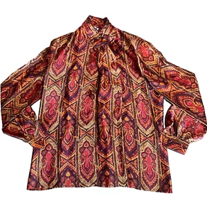 Starington Vintage blouse Silk red orange yellow Blouse Womens 6 100% silk - Picture 1 of 5