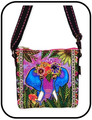 Laurel Burch #LB8722 "Alijah" Elephant Canvas 7.5"x7.5" Crossbody Shoulder Bag - Image 1 of 4