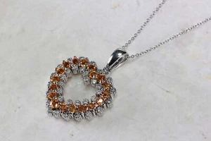 14k GOLD DIAMONDS & YELLOW SAPPHIRE OPEN HEART PENDANT AND CHAIN - Picture 1 of 5