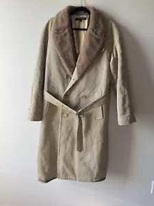 Brooks Brothers VTG 42r Faux Fur Lined Collar Belted Overcoat Long Tan USA Made - Picture 1 of 12