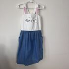 Girl's Hanna Andersson 120 Chambray Bunny Face Pinafore Dress Sz 6 7 Easter