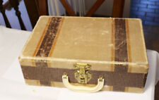 Vintage 1930s Fabric Covered Wood Suitcase Luggage 