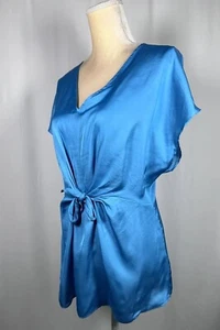 Zozo Women Tunic Blouse Shirt Top Large 100% Silk Kimono Tie Sky Blue $118 - Picture 1 of 12