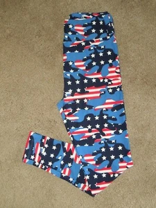 LuLaRoe OS or TC Red White Blue CAMOUFLAGE Leggings CAMO Patriotic USA CLEARANCE - Picture 1 of 2