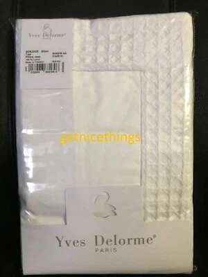 2 fundas estándar blancas lisas Yves Delorme con borde de panal algodón nuevo con etiquetas Foto 1 de 4