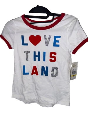 Camiseta blanca Peek "Love This Land", EE. UU., talla 8, nueva con etiquetas Foto 1 de 4