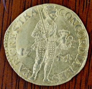 1744 Netherlands Gold Utrecht Ducat Coin AU-BU 21mm - Picture 1 of 3