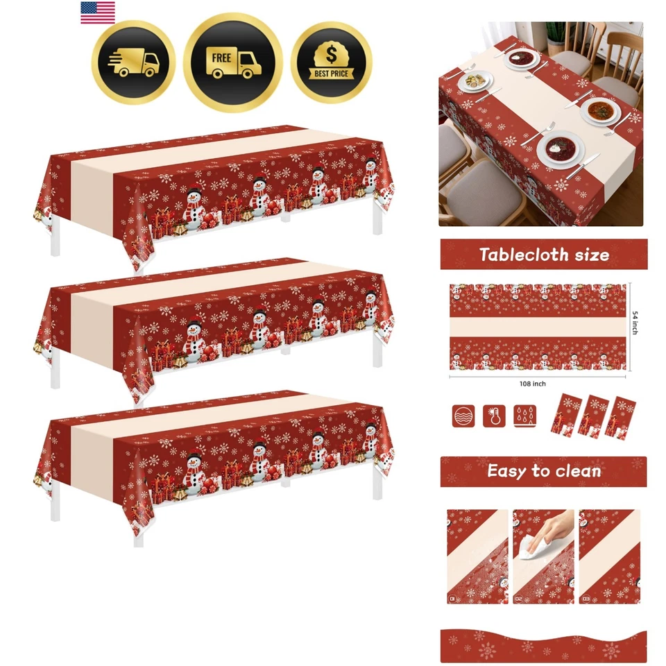 Christmas Plastic Tablecloths 3 Pack 54 x 108 Inches Holiday Party Decor - Image 1 of 4
