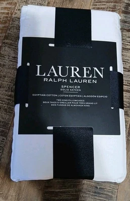 Ralph Lauren Spencer Cotton Sateen Pair King Pillowcases Solid White 475TC $85 - Image 1 of 4