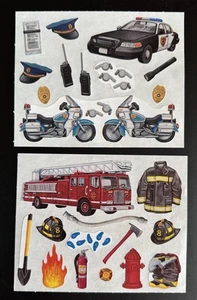 Creative Memories Lote de DOS pegatinas de 4" x 5" - Coche de policía, camión de bomberos, ley, policía - Imagen 1 de 1