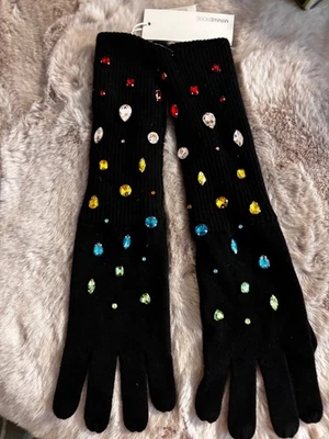 Guantes con cuentas Minnie Rose hasta el codo negros multicolores piedras OS Foto 1 de 4