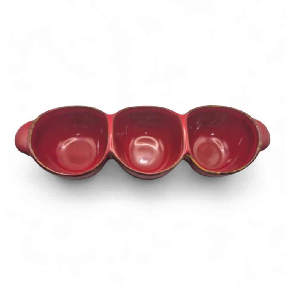 Cuenco para servir Vietri rojo triple sección hecho en Italia gres artesanal  Foto 1 de 4