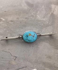 Arts & Crafts Silver Turquoise Glass Brooch, Attributed to Bernard Instone - Picture 1 of 9