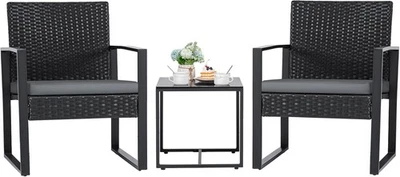 3 Piezas Muebles de Exterior Patio Mimbre Moderno Ratán Silla Conversación Juegos  Foto 1 de 4