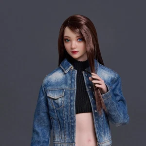 1/6 Female PALE Head Sculpt Movable Eyes Long Brown Hair For 12" Figure Body - Picture 1 of 8