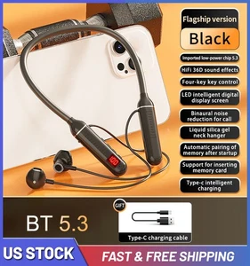 Drahtlose Bluetooth 5.3 Nackenbügel Kopfhörer Mikrofon Headset Stereo Ohrhörer Ohrhörer - Bild 1 von 24