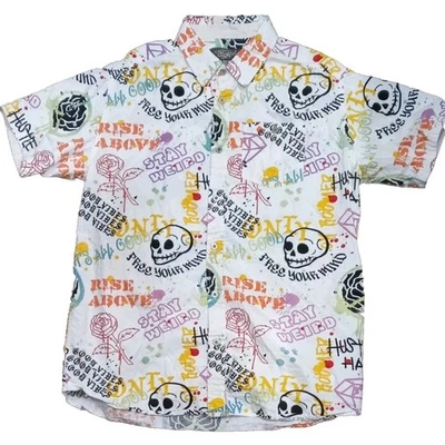 Eighty Eight Mens Hawaiian Shirt Button Down 18/20 Bright Skulls All Over Print - Image 1 of 4