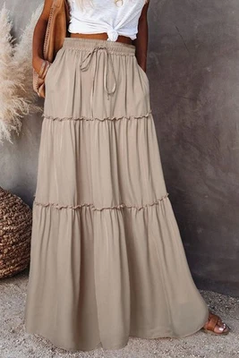 Medieval Layered High Waist Elastic Lace-up Maxi Skirt - Image 1 of 4